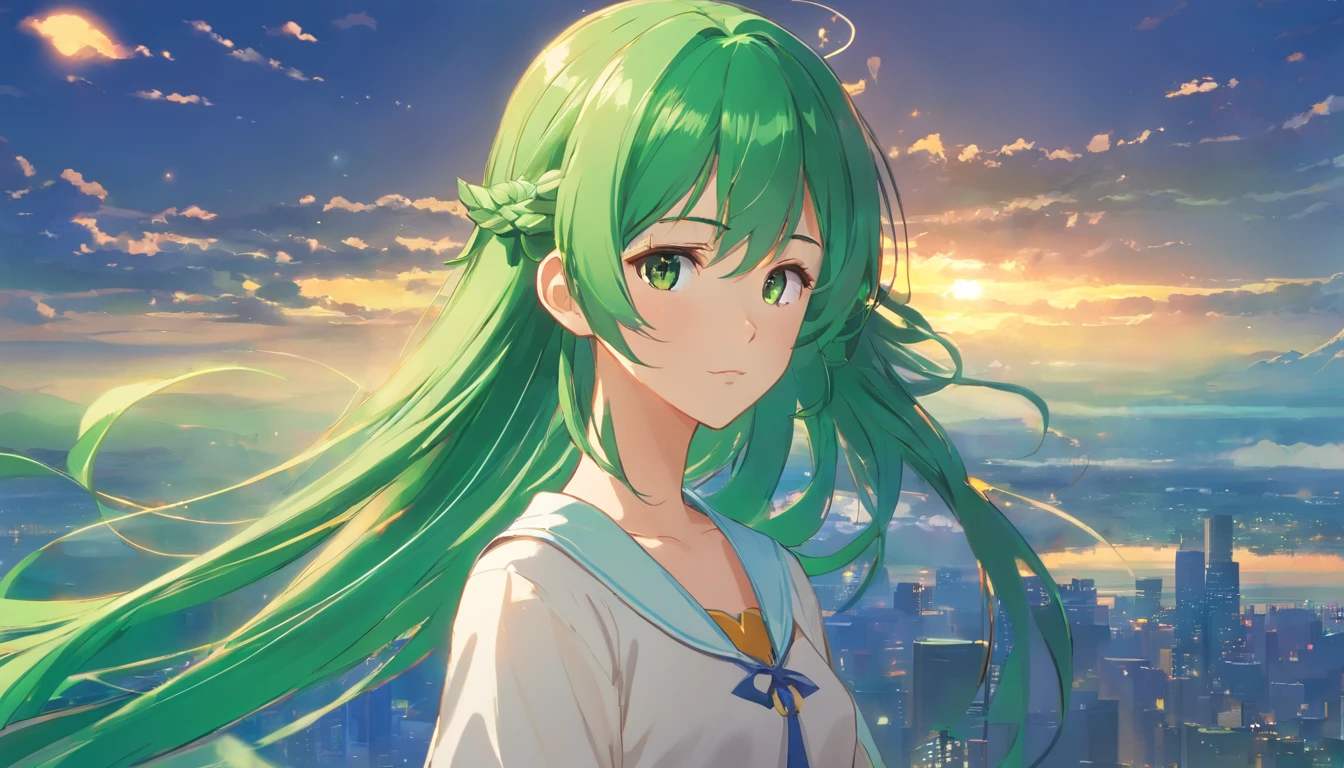 elvish、Green hair、ears are long、masutepiece, superfine illustration, Extremely detailed, 1girll, Flat background, Full body, Standing, very detailed face and eyes,