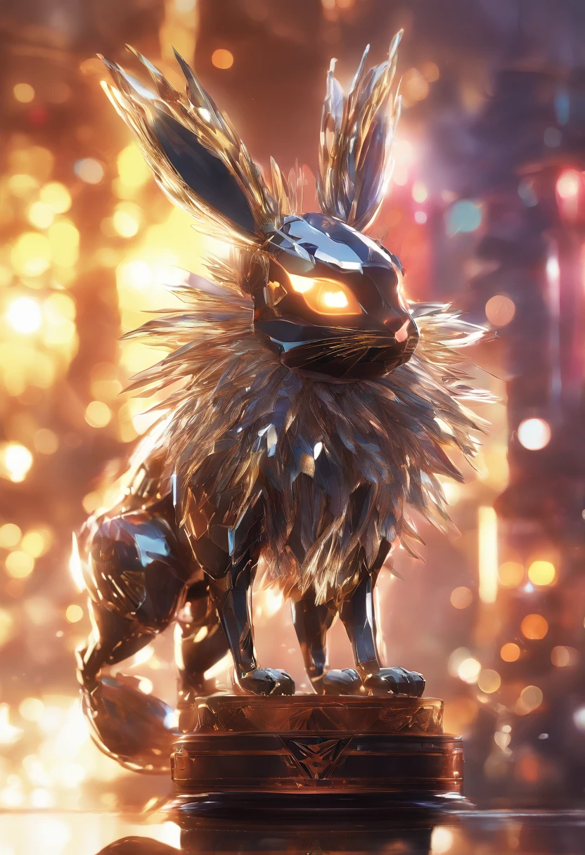 A vibrant scene unfolds in this Stable Diffusion prompt, showcasing the imaginative concept of "if Eevee was a Steel-type Pokemon". The prompt guides the generation of a high-quality image with attention to detail. Let's dive into the prompt composition: best quality,4k,8k,highres,masterpiece:1.2,ultra-detailed,realistic,photorealistic:1.37,metallic fur,shimmering eyes,glowing silver mane,strong and sturdy body,elegant and agile movements,sparkling steel aura,mechanical enhancements,steel armor plating,sharp and precise steel claws,steel-elemental special abilities,urban background,steely landscapes,steel structures blending with nature,vivid colors,dynamic lighting,bokeh,industrial aesthetics,concept art In this prompt, we ensure the image's exceptional quality with multiple tags. The "(best quality,4k,8k,highres,masterpiece:1.2)" emphasizes a visually stunning and detailed outcome, while "ultra-detailed" highlights the precision of the image. We set the tone for realism with "realistic,photorealistic:1.37" to generate visually convincing results. To depict the essence of Eevee as a Steel-type Pokemon, we incorporate tags like "metallic fur" and "shimmering eyes" to reflect its new steel attributes. Additionally, we describe its appearance with "glowing silver mane," "strong and sturdy body," and "elegant and agile movements" to capture its majestic presence. To further enhance the Steel-type theme, we include tags like "sparkling steel aura," "mechanical enhancements," and "steel armor plating," emphasizing the transformation of Eevee into a formidable steel warrior. We use "sharp and precise steel claws" to highlight its powerful offensive capabilities, and "steel-elemental special abilities" to bring its newfound powers to life. To provide context and a visually appealing background, we add tags like "urban background," "steely landscapes," and "steel structures blending with nature."