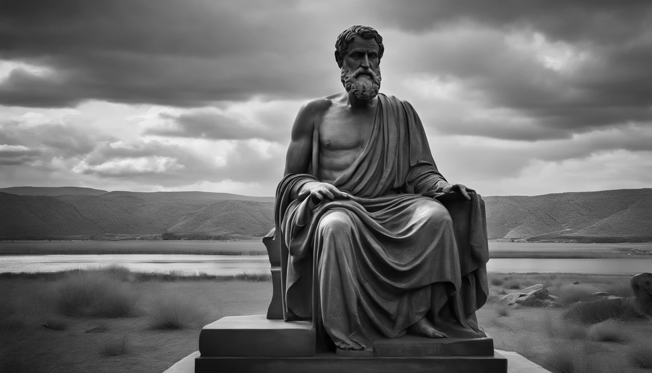 A statue of the stoic Seneca in black and white 4K,Face de lado, papel de parede super realista