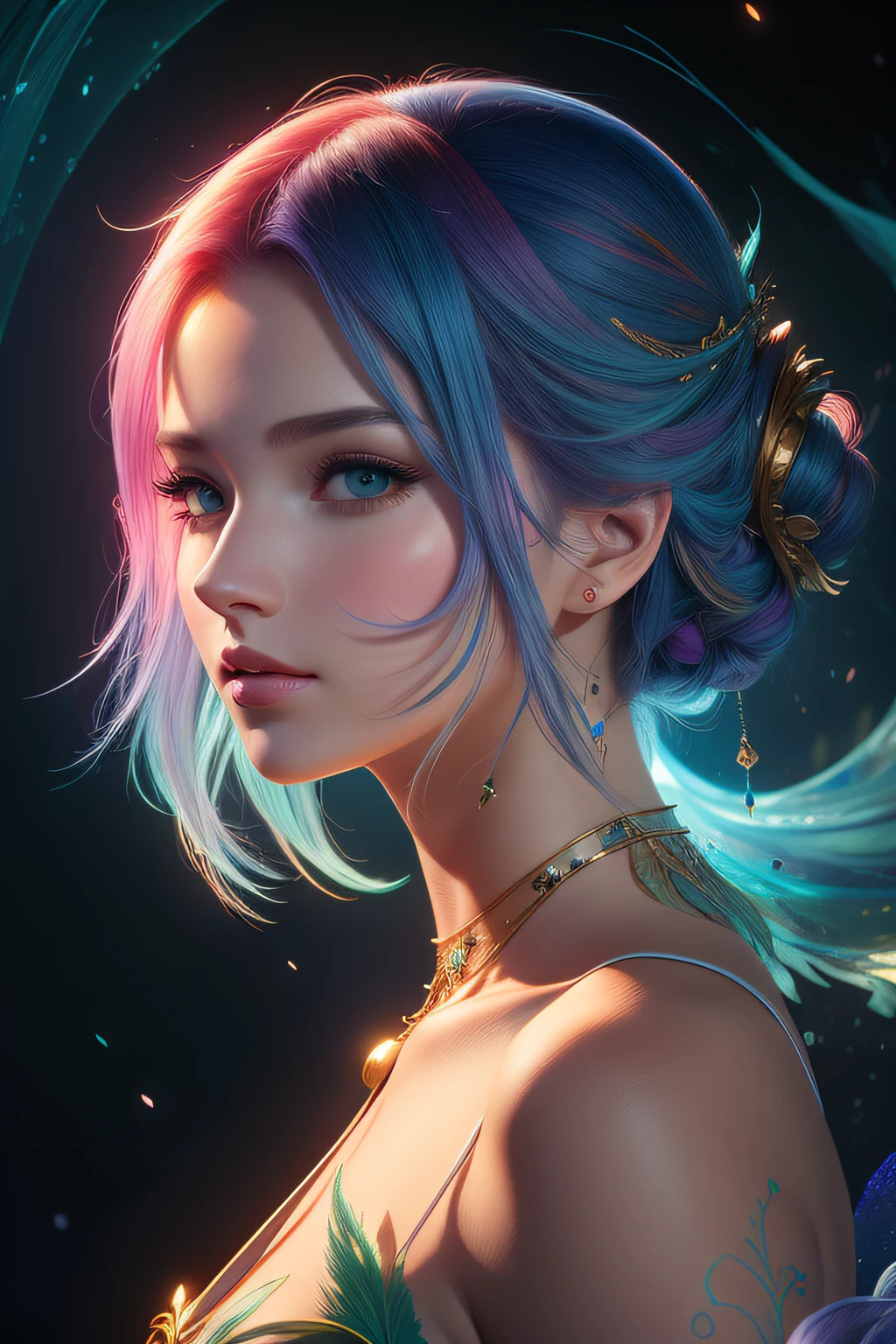 uma mulher com cabelo colorido e pintura facial, arte de fantasia digital colorida, Arte bonita UHD 4K, lindo arte digital, estilo de fantasia vibrante, Arte digital altamente detalhada em 4k, bela arte digital, bela arte digital, retrato bonito da arte da fantasia, arte de fantasia digital ), arte digital fantasia, RossDraw pastel vibrante, Arte digital detalhada em 4k, retrato bonito da fantasia