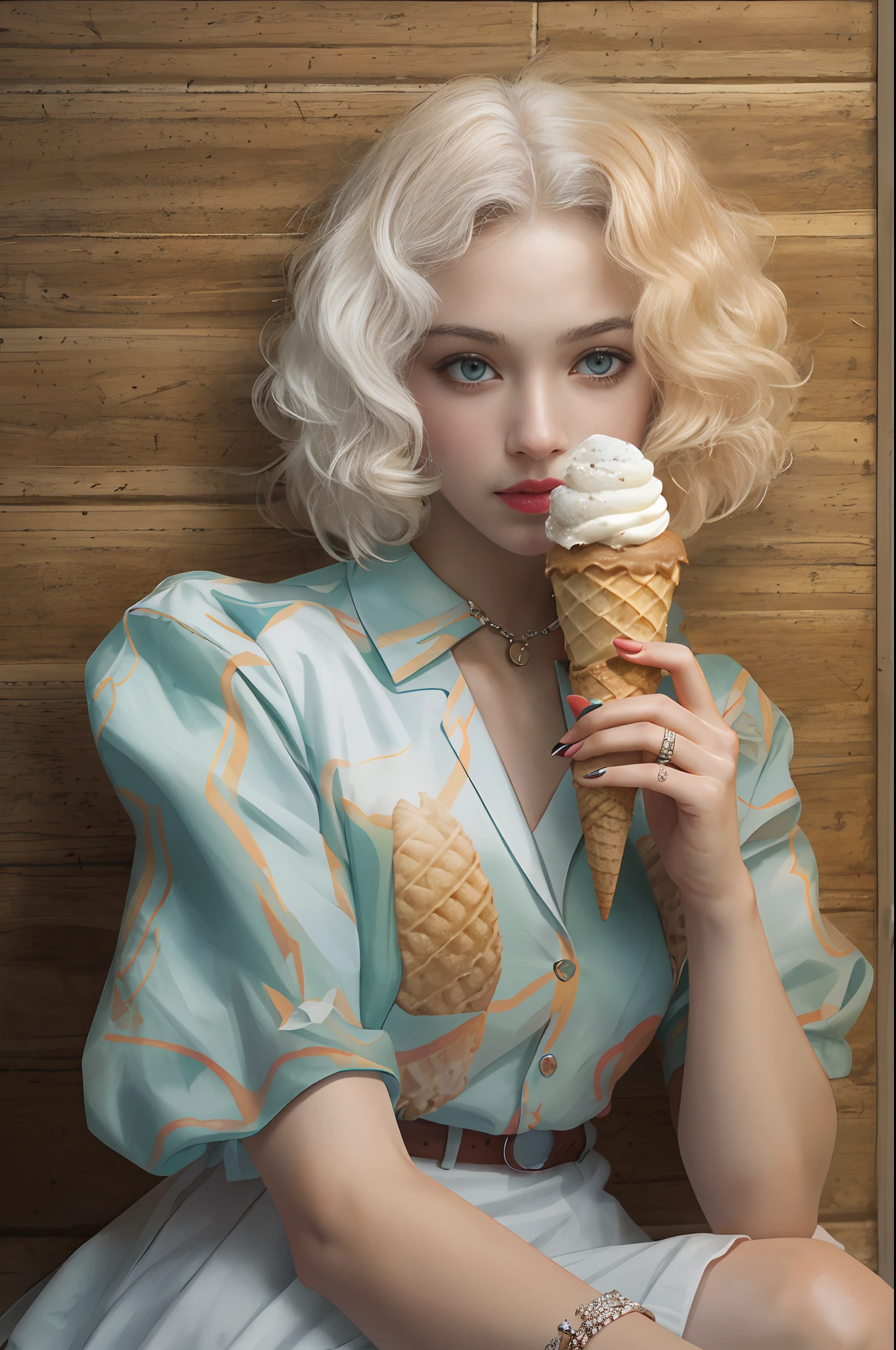 beuaty girl,Hold an ice cream cone, Surreal portrait,Official artistic aesthetics