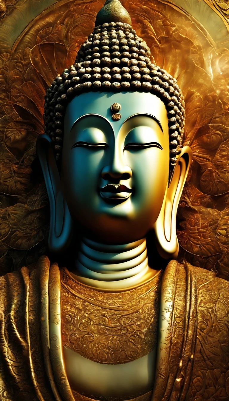 Pho）Buddha's face,Buddha of Heaven and Earth,surrealism, high detailing, Hyper-Realism, stereograms, Cinematic lighting, god rays, nffsw, masutepiece, Textured skin, Best Quality, hight resolution、Nipples hide