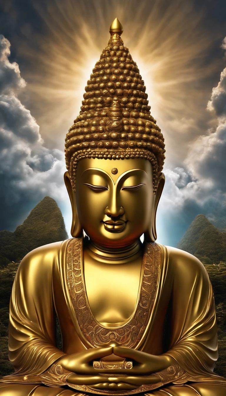 Pho)Buddha's face,Buddha of Heaven and Earth,surrealism, high detailing, Hyper-Realism, stereograms, Cinematic lighting, god rays, nffsw, masutepiece, Textured skin, Best Quality, hight resolution、Nipples hide
