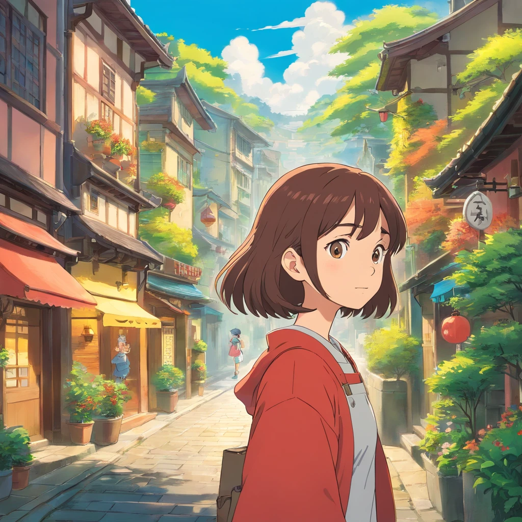 Uma mulher em estilo realista, colorido, Lente 35mm, Cidade em segundo plano