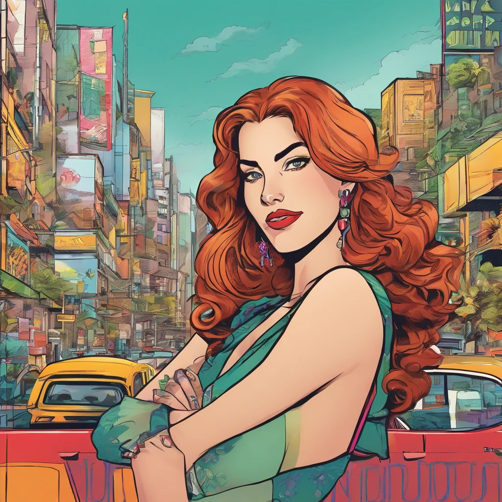 Uma mulher em estilo realista, colorido, Lente 35mm, Cidade em segundo plano