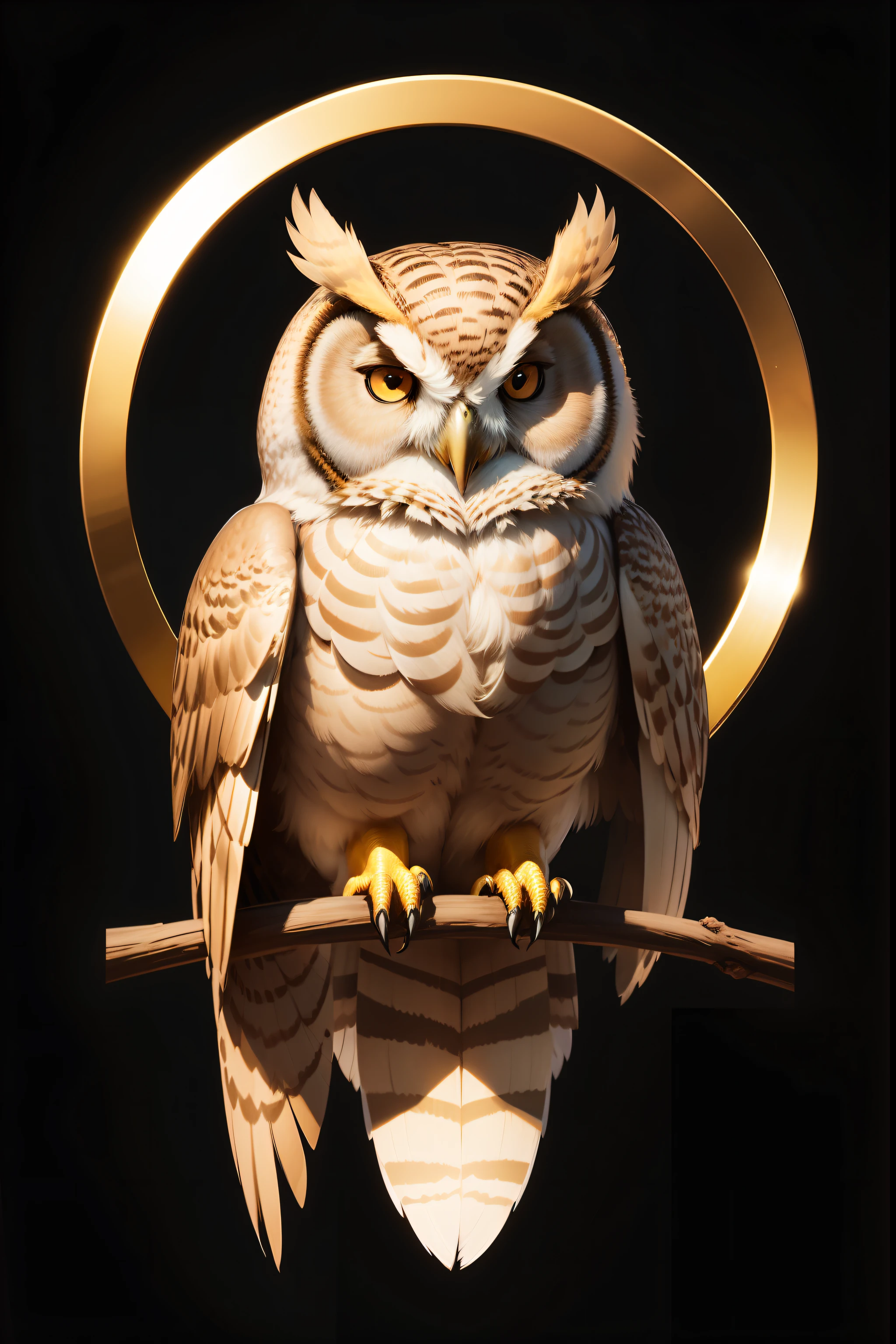 Stoic philosophy linear art logo an owl, golden, minimal, solid black background