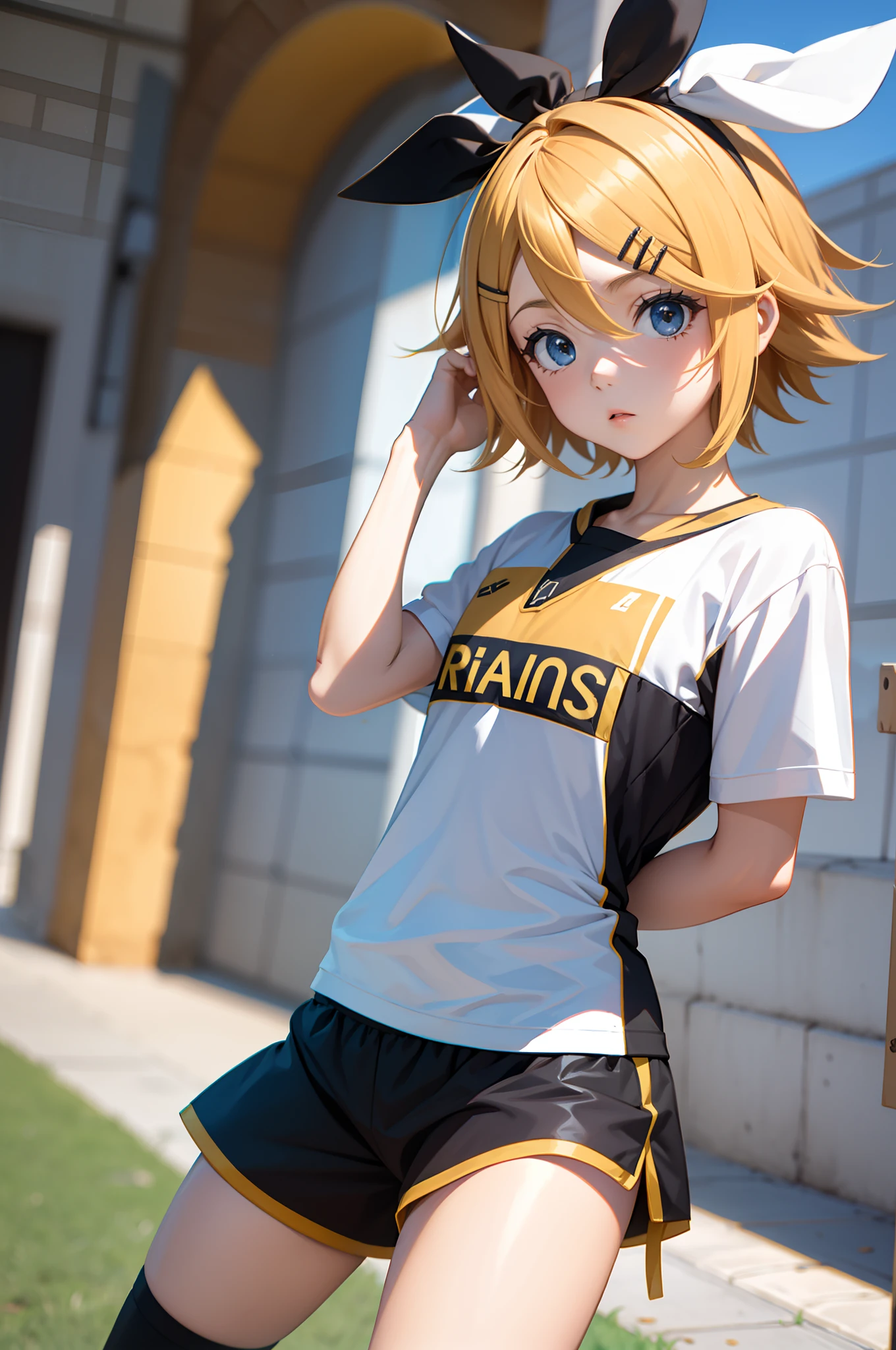 kagamine rin, (cabelos pretos),uniforme de futebol