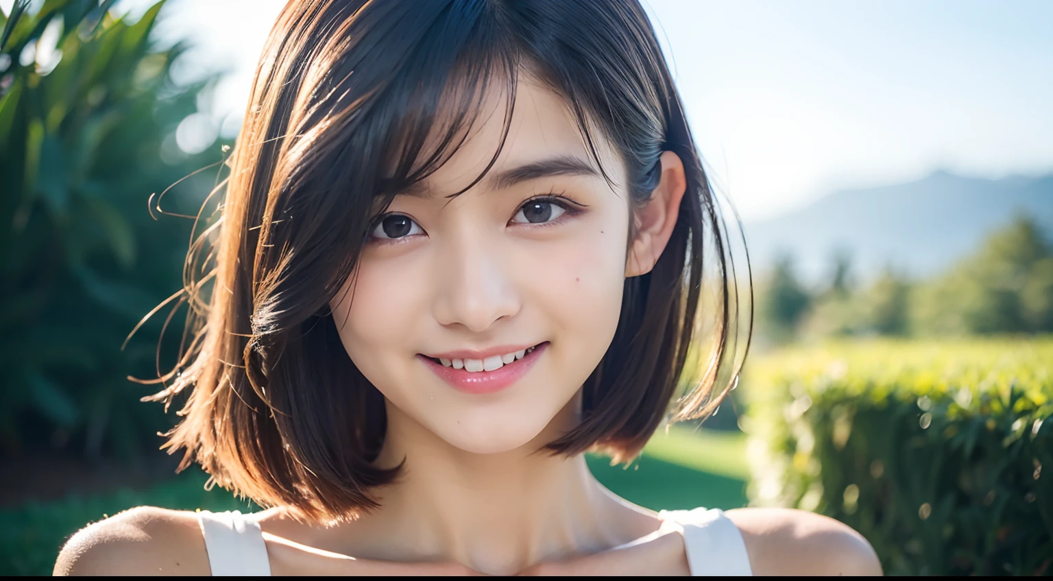 (Beautiful),( student:1.3),(embarrassed:1.5),(in 8K),Japan cute girls,raw,portlate,Photorealsitic,超A high resolution,Best Quality,Natural lighting,(Ray tracing:1.2),Full body:1.5
The break is
hairdo: (good shorthair:1.2)、 depth of fields, (((Oversized white T-shirt)))、 Hair Flower, (Plump body:1.4),(Large breasts), (((top down bottom up))),
Romper
(Natural Skin Texture,Detailed skin, Hyper-Realism,ultra sharpness),Intricate details,depth of fields,Smile,(get blush),Wetty