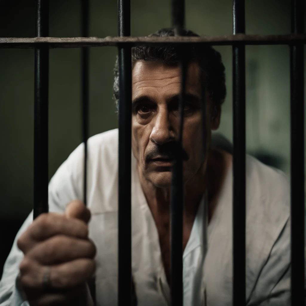 ((Luiz Garavito serial killer, in prison, with prison suit)), espancado e manchas na cara