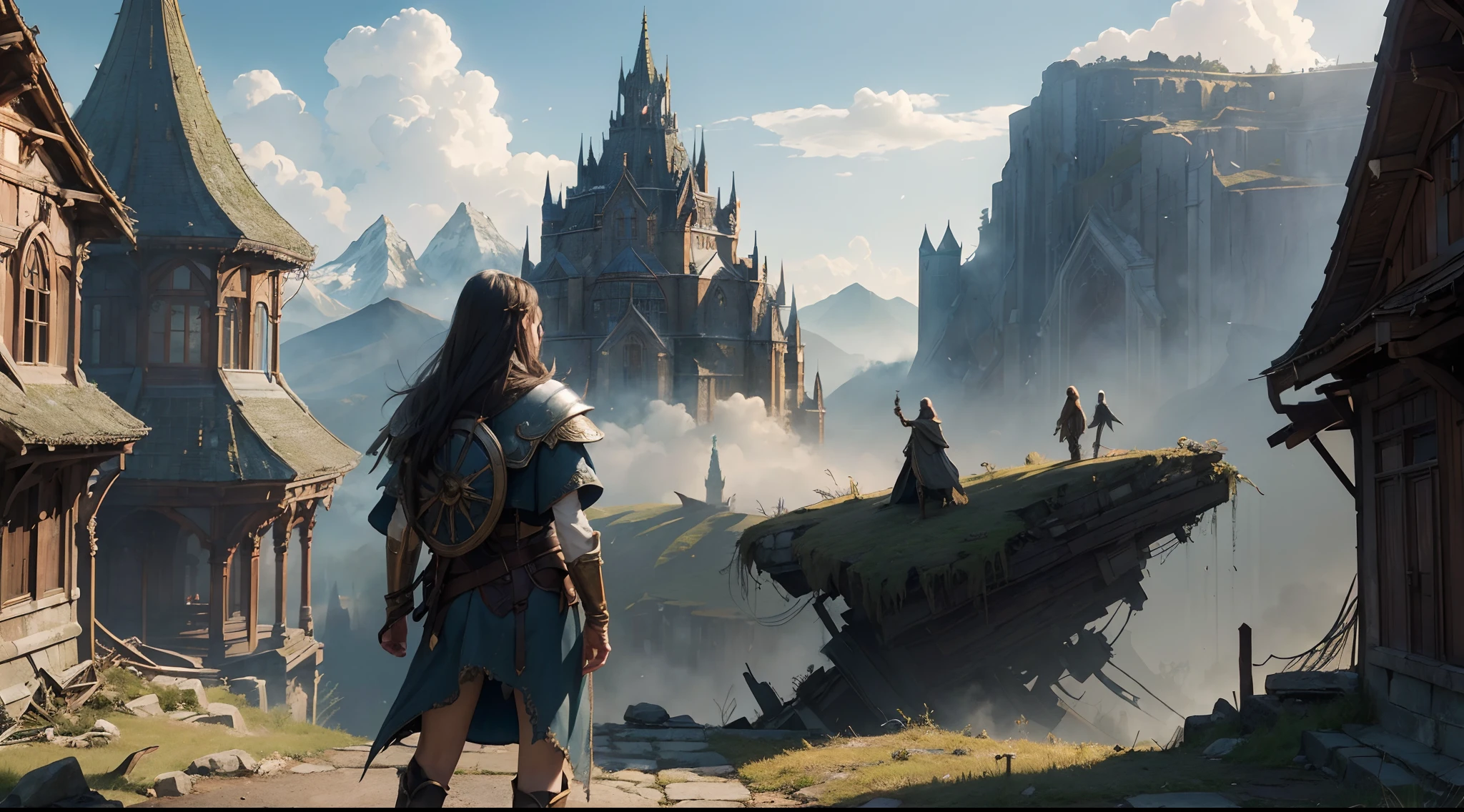 "(by Greg Rutkowski: 1.2), (masterpiece), (best quality), extremely delicate and beautiful, illustration, (fantasy landscape), depth of field, HDR, intricate, delicate, (No human presence), photorealistic depiction, live action feel, creating a visual masterpiece with the best possible quality. (Highlighting the fantastic elements of dwarven city, emphasizing the effects of collapse and severe weathering). Providing a distant view that captures the grandeur and atmosphere."