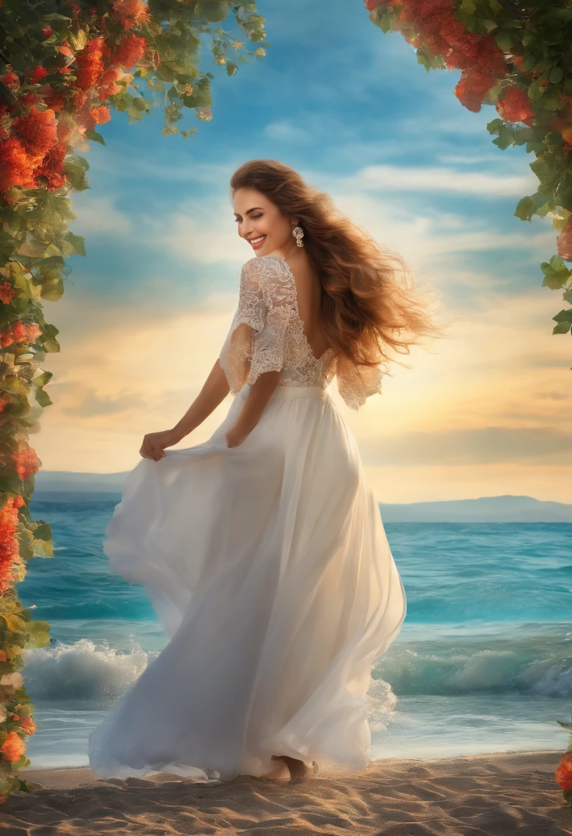 a beauty girl　a smile　The background is the sea