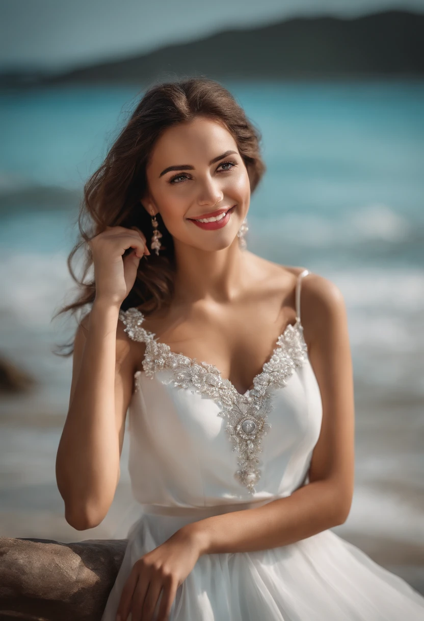 a beauty girl　a smile　The background is the sea