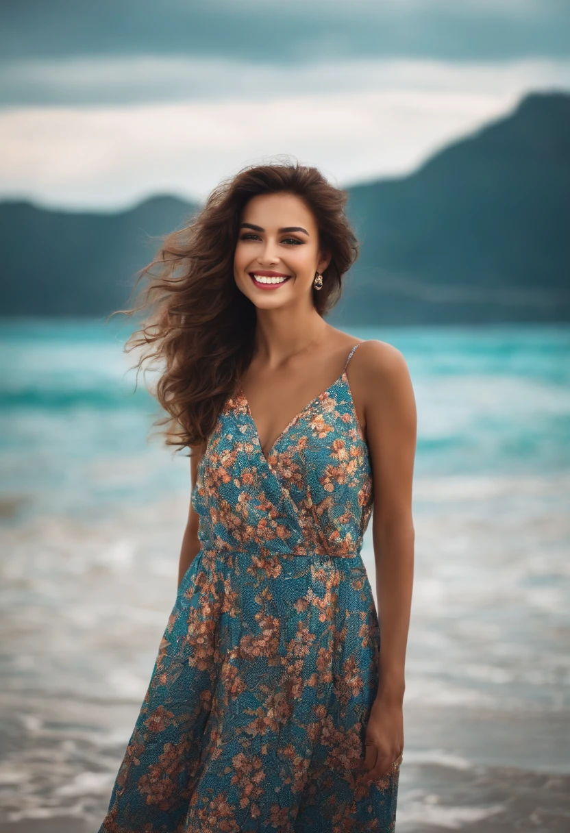 a beauty girl　a smile　The background is the sea