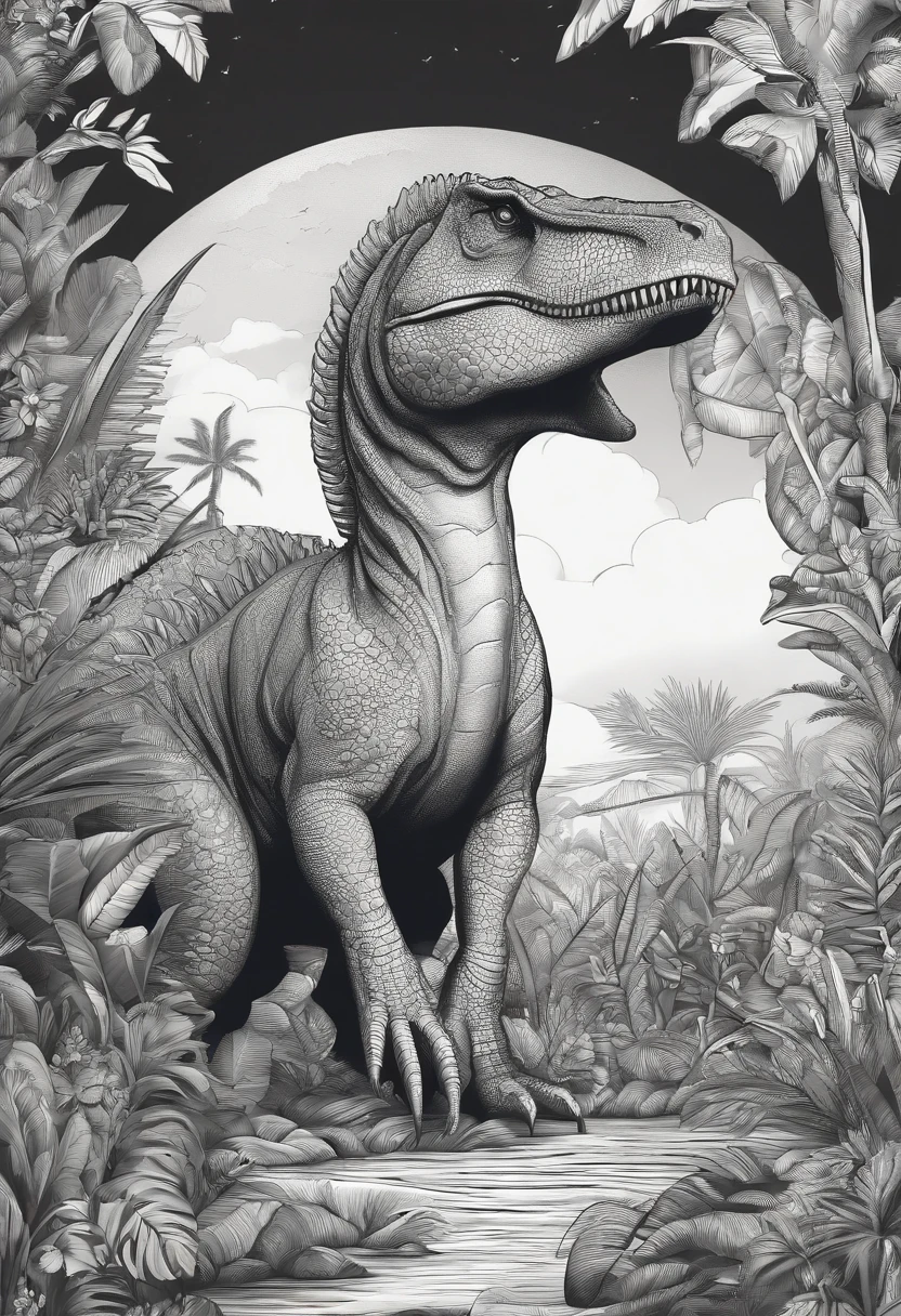 dinossauro, para colorir, carton, preto e branco, sem detalhes, sem sombras