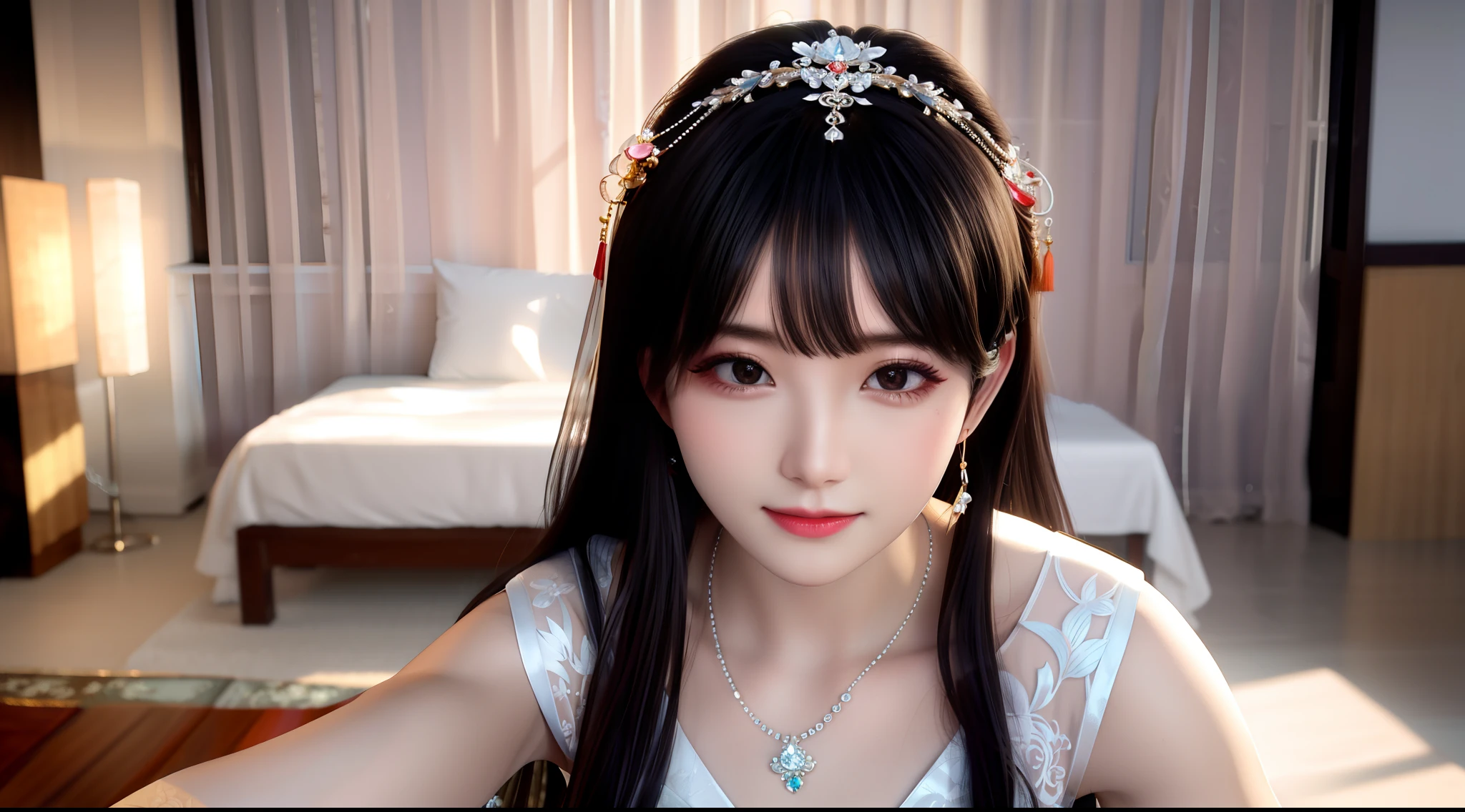 best quality, masterpiece, highres, 1girl,china wedding dress,hair ornament,necklace, jewelry,Beautiful face,upon_body, tyndall effect,photorealistic, dark studio, rim lighting, two tone lighting,(high detailed skin:1.2), 8k uhd, dslr, soft lighting, high quality, volumetric lighting, candid, Photograph, high resolution, 4k, 8k, Bokeh