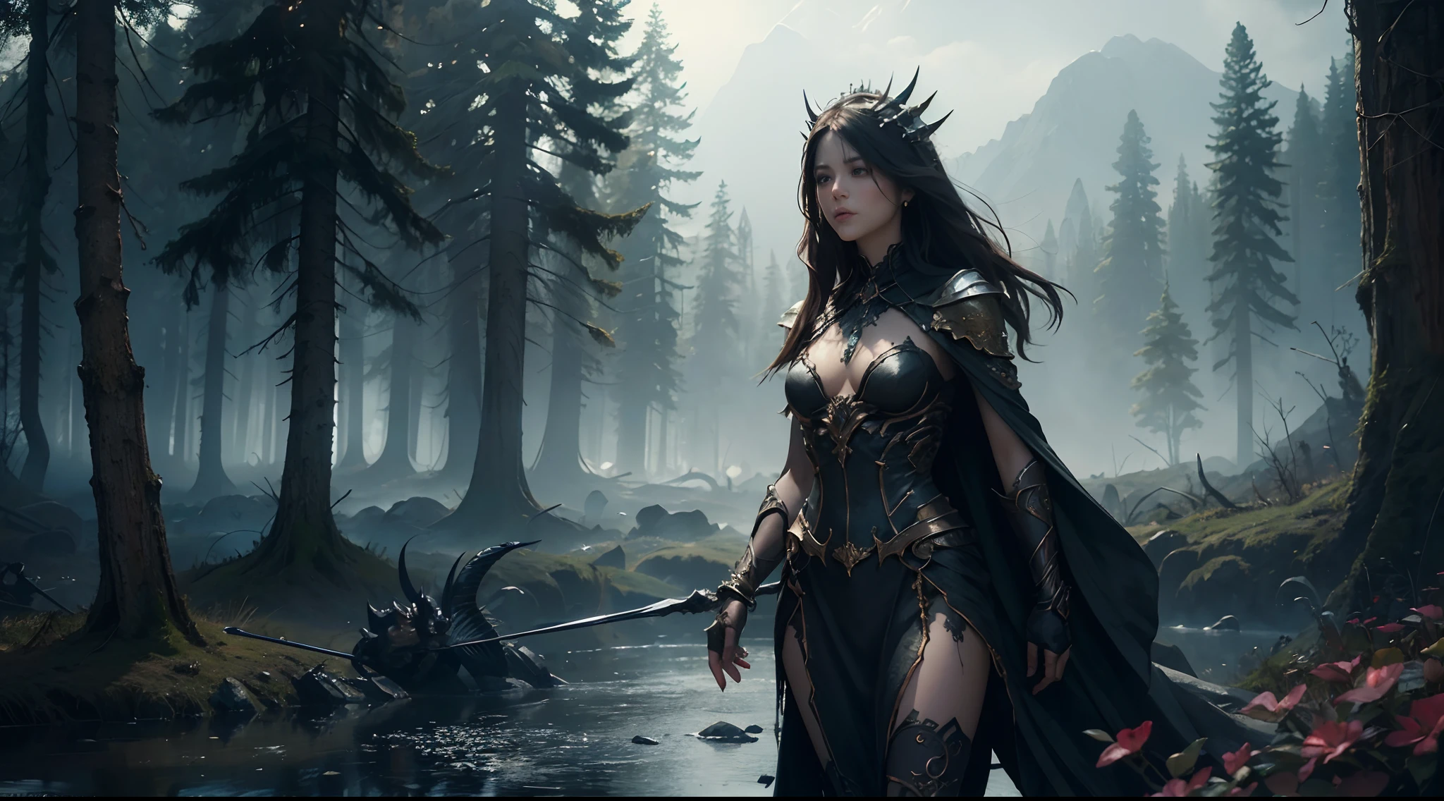 "(by Greg Rutkowski: 1.2), (masterpiece), (best quality), (bokeh), extremely delicate and beautiful, illustration, (fantasy landscape), A mesmerizing fantasy landscape with enchanting elements blending seamlessly. Envision an awe-inspiring fantasy landscape adorned with a legion of menacing skeleton warriors, evoking a sense of dark fantasy. A sense of dark and horror fills the air, inviting exploration and discovery, depth of field, HDR, intricate, delicate"