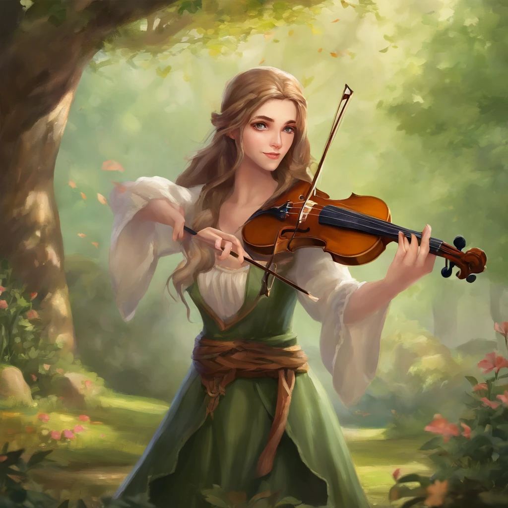 top-quality, masterpiece, ultra-detailliert, elvish, Play the violin, In European villages, Sad atmosphere