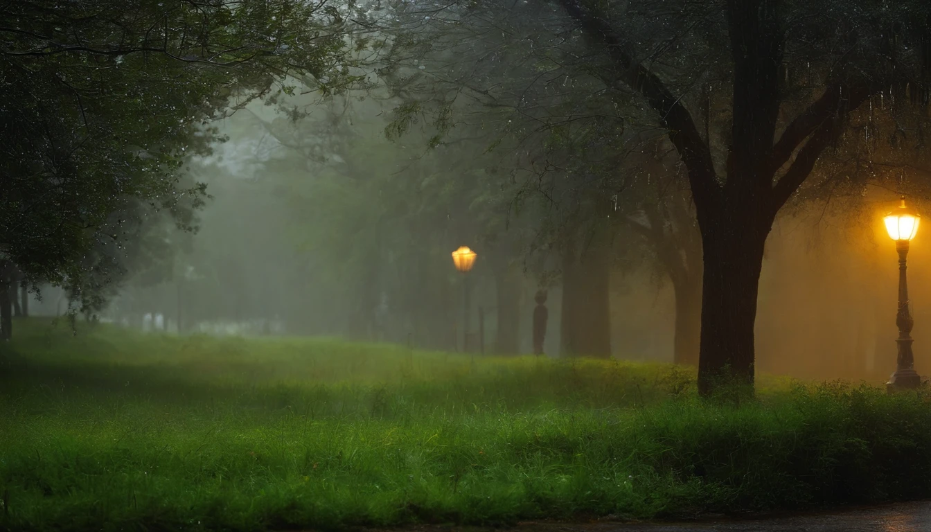 a beautiful rain scene, sad feeling, missing someone,