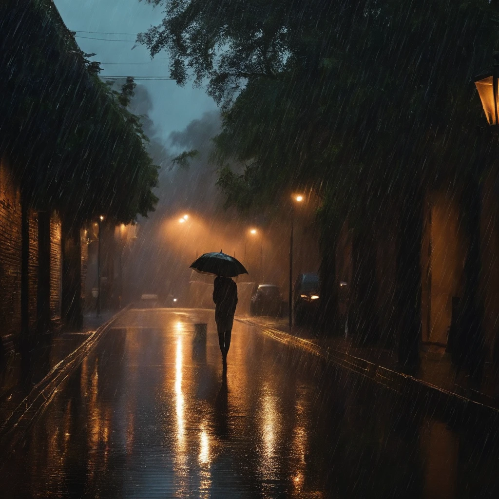 a beautiful rain scene, sad feeling, missing someone