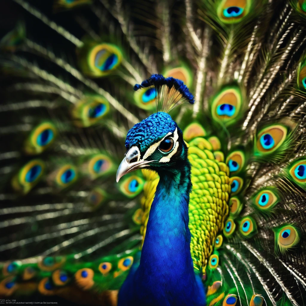Close-up of a legendary peacock with colorful feathers, Galactic Eye, Shiny fur, Detailed plumage, Finely large eyes.., An owl is landing on an alien branch.. , Look at the audience with judgmental eyes.., Focus, alien landscape background .romper,Detailed,Realistic,4k highly detailed digital art,octanerender, bioluminescent, 8K concept art crack, Realism,By Mappa studios,masterpiece,bestquality,official art,illustration,Clear lines,(evening_colored),perfect composition,Absurd, fantasy,focused,rule of thirds,