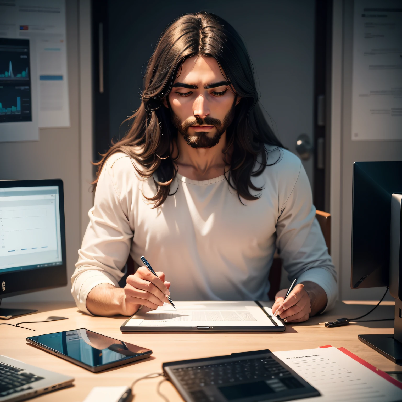 jesus making creative paid traffic from an entrepreneur who is looking for ultra quality realistic computer
