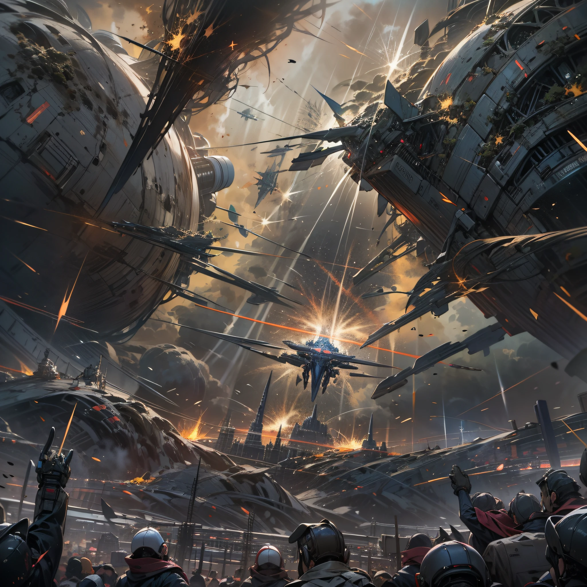 War of the Worlds,Countless fighters,Cockpit perspective,planetes,explosions,tragedy,droid,Knights of Sidonia,Masterpiece,high-detail,perfect-composition,the golden ratio,8K