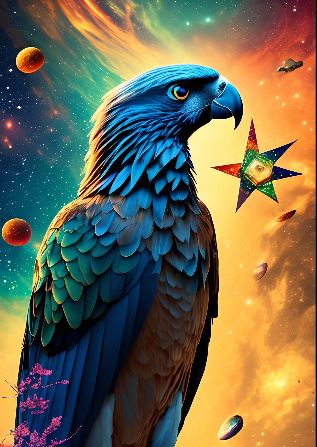 dreamlikeart, galaxies, space, nebulae, Eagle Stars, [cyberpunk] parrot from (star:1.5),