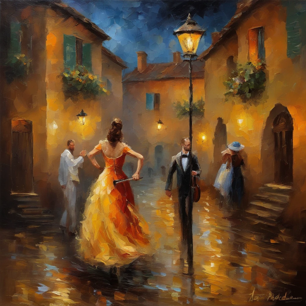 top-quality, masterpiece, ultra-detailliert, elvish, On the violin, In European villages, Sad atmosphere
