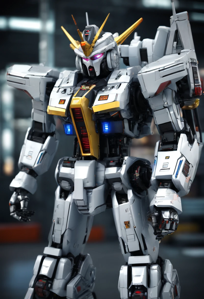 Gundam Mecha , science fiction, Front view, senso de tecnologia, c4d, Renderizador OC, Motor irreal, High detail, desenho industrial, HD 8K, studiolight, retro