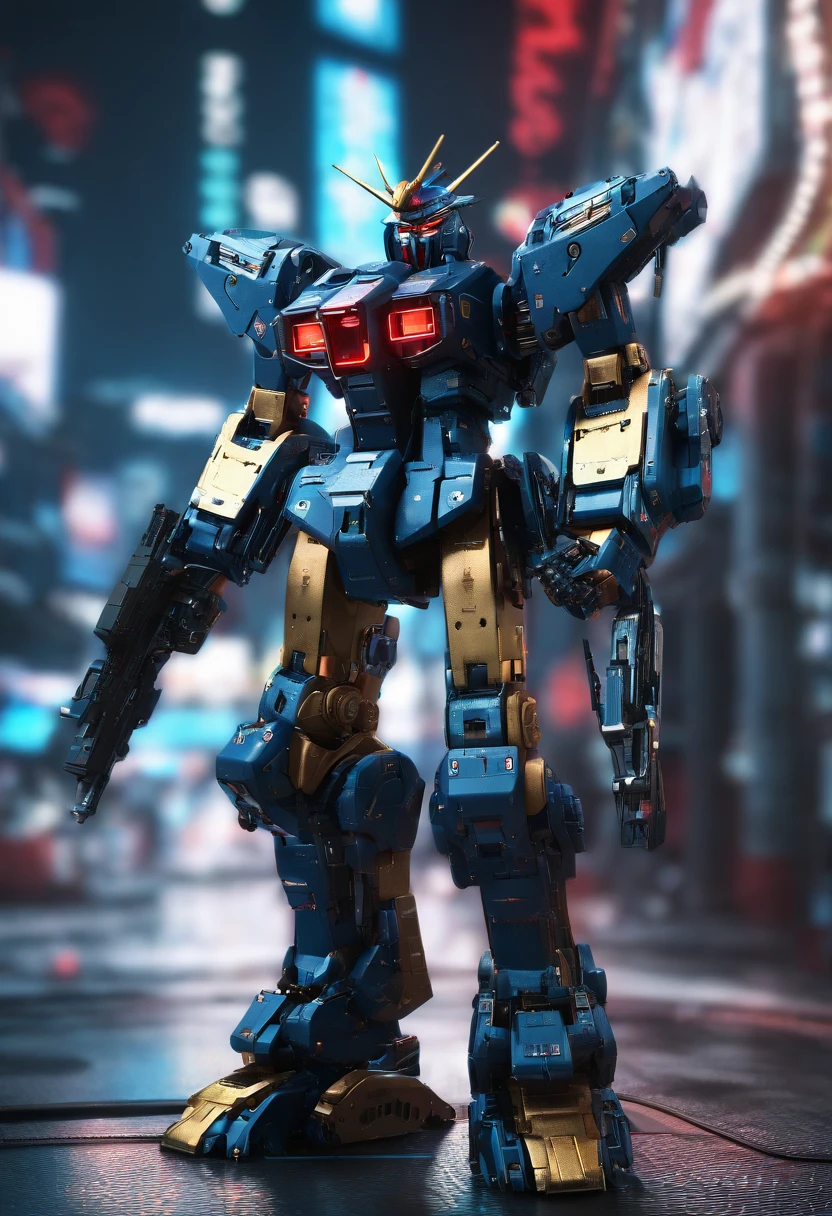 Gundam Mecha , science fiction, Front view, senso de tecnologia, c4d, Renderizador OC, Motor irreal, High detail, desenho industrial, HD 8K, studiolight, retro