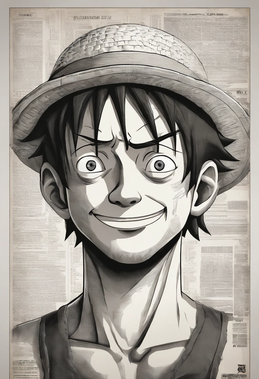 Make Luffy from One Piece in a realistic version, with a smile on his face and not so muscular, baseando-se apenas no anime original. usar de fundo uma praia