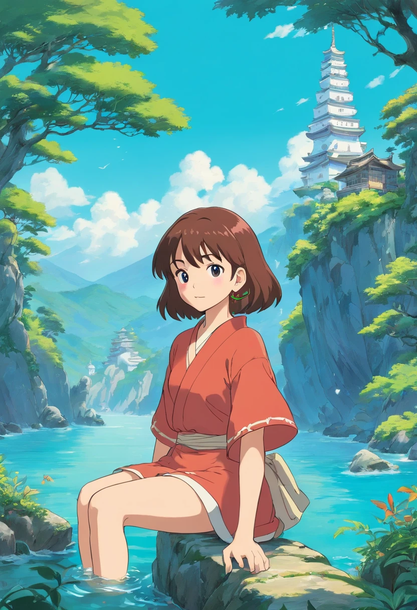 Duas meninas , um colar e brincos, no estilo de paisagens tranquilas, animated color photos, Masami Teraoka, aquamarine, Paulo Gauguin, Estilo Embry, retrato honesto