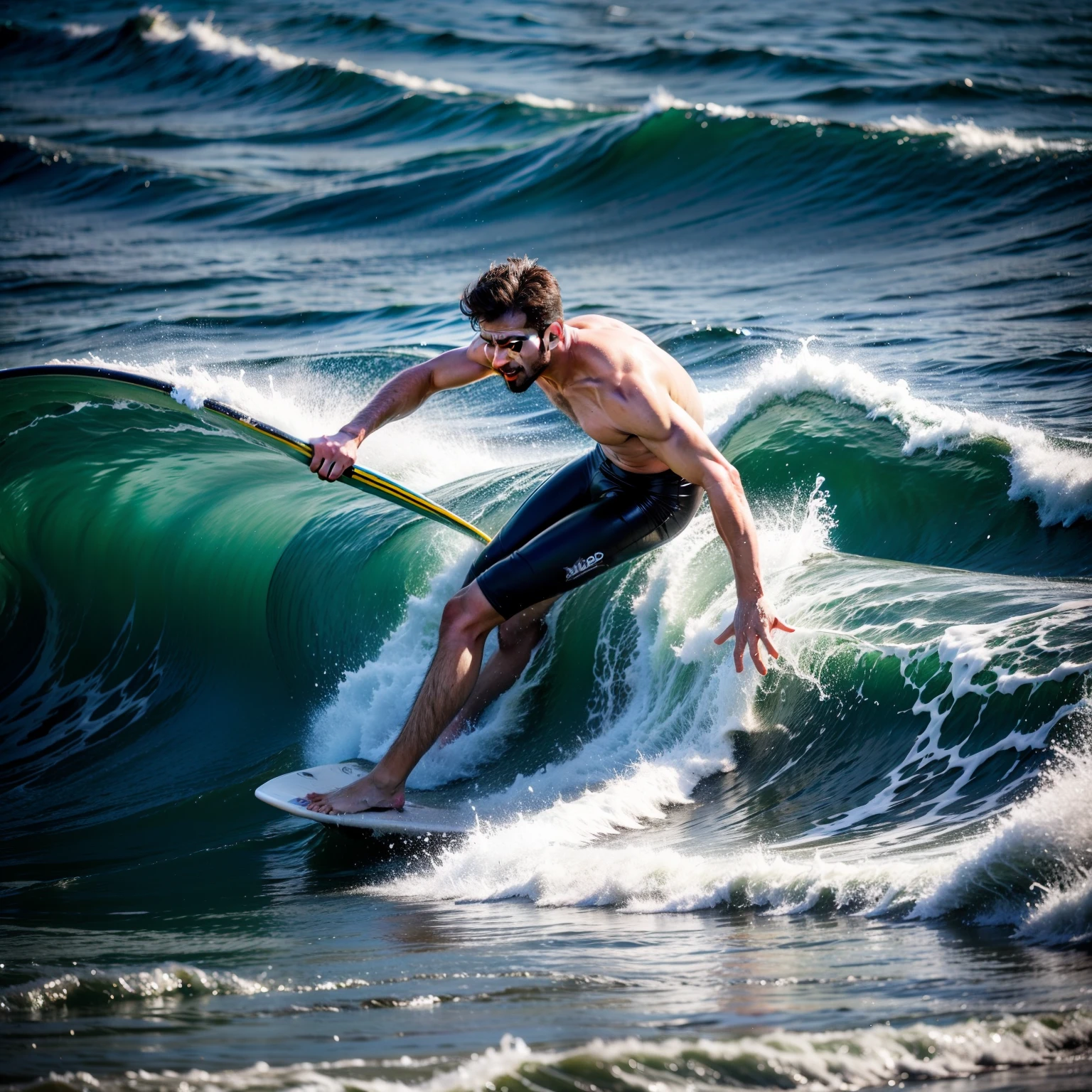Homem de 20 anos surfando nas ondas do mar