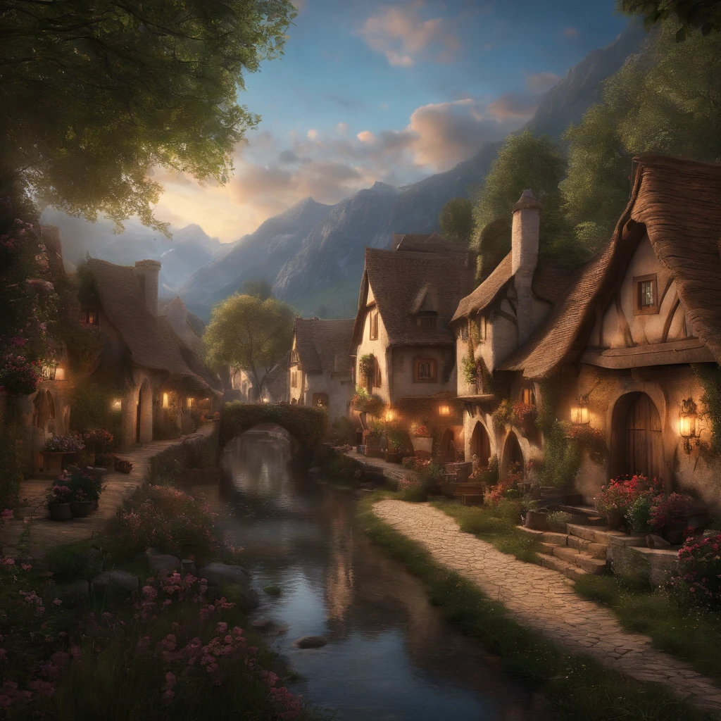 top-quality, masterpiece, ultra-detailliert, elvish, Being in a European village, concert, Sad atmosphere