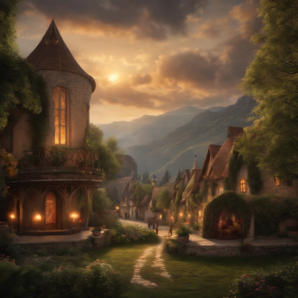 top-quality, masterpiece, ultra-detailliert, elvish, Being in a European village, concert, Sad atmosphere