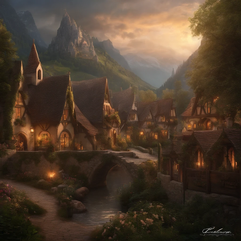 top-quality, masterpiece, ultra-detailliert, elvish, Being in a European village, concert, Sad atmosphere