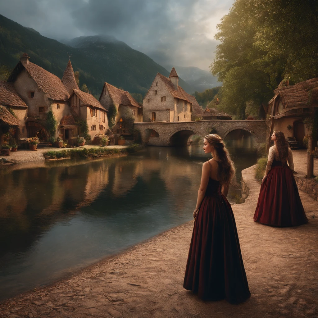 top-quality, ​masterpiece, ultra-detailliert, elvish, Being in a European village, concert, Sad atmosphere