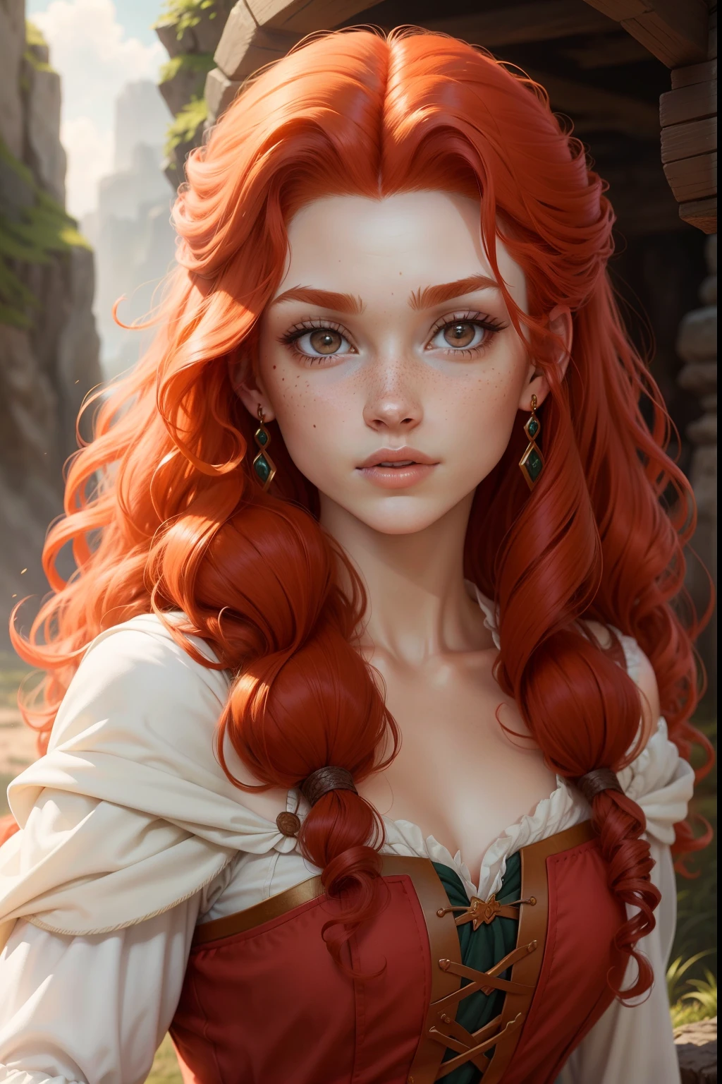 Princess Merida from Brave, hot, beautiful, regal, freckles, pale skin, red curly hair
