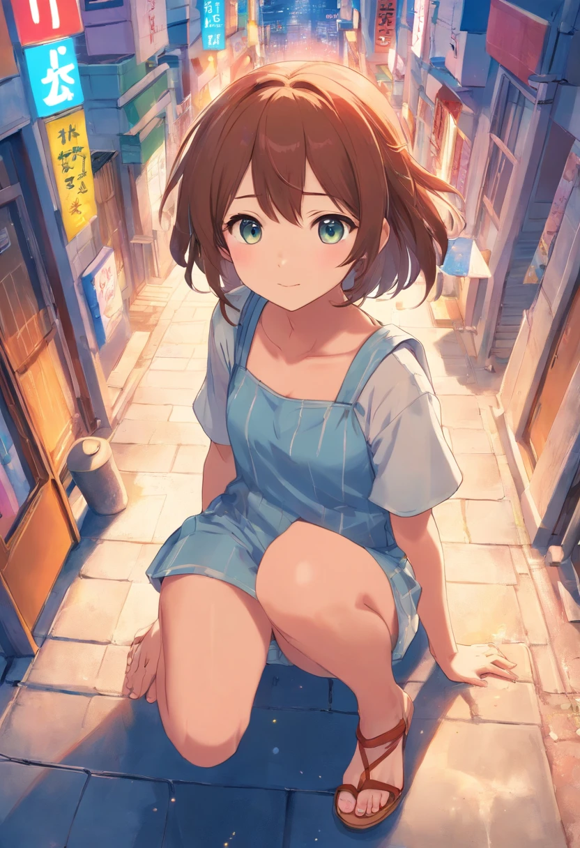bonito,barefoot,barriga para baixo,head looking up,Lift your feet,vestidos de turno,calcinha branca,olhos grandes,Anime cara bonito, carro do (FBI) no fundo