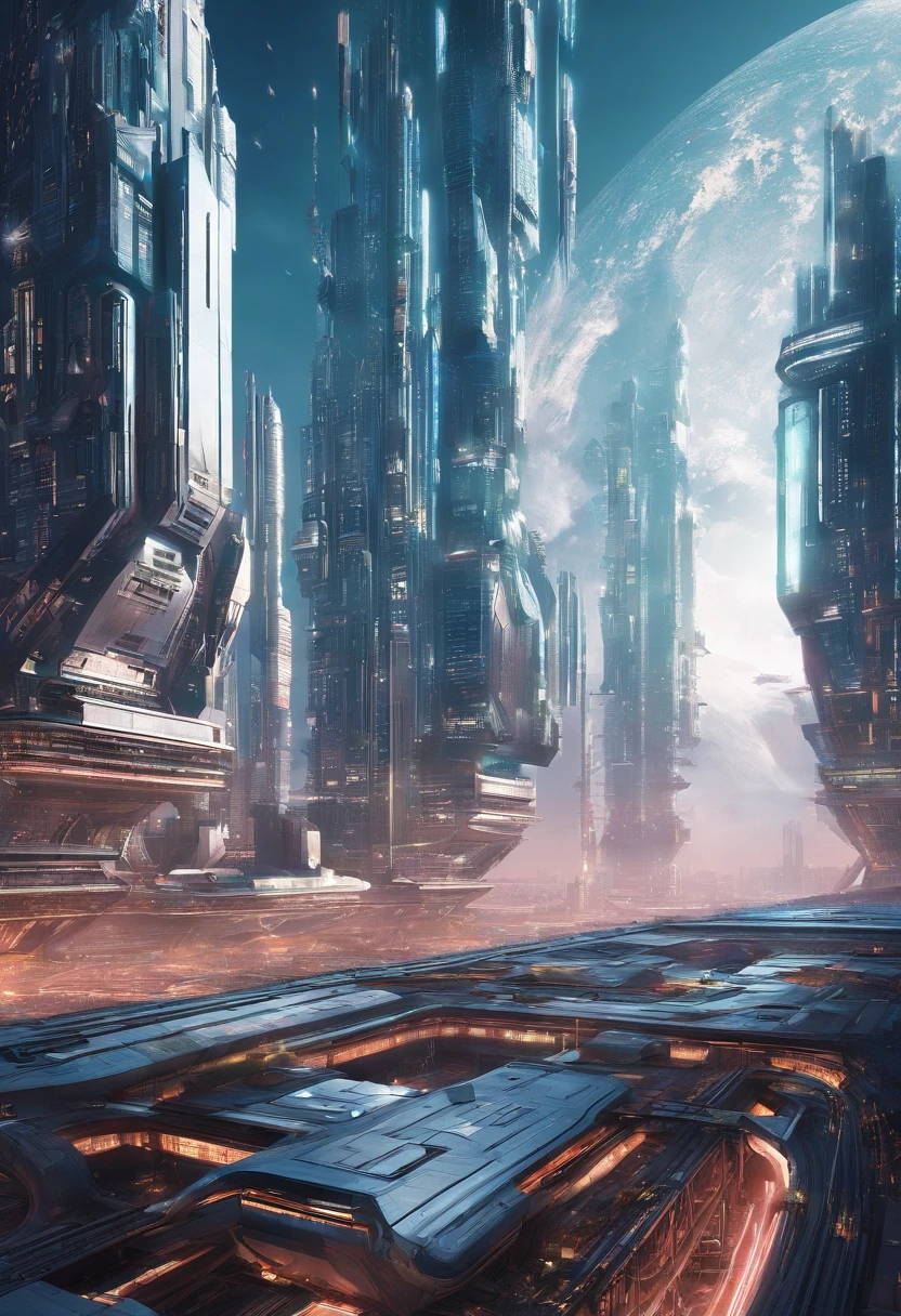 cyberpunked　futuristic cities　A space station　utopian　A beautiful futuristic city lined with skyscrapers　planet earth　dream　Anti-gravity world　ＳＦCities Huge Structures