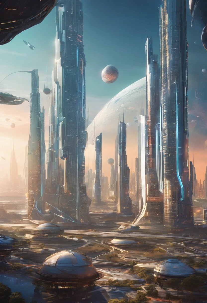cyberpunked　futuristic cities　A space station　utopian　A beautiful futuristic city lined with skyscrapers　planet earth　dream　Anti-gravity world　ＳＦCities Huge Structures