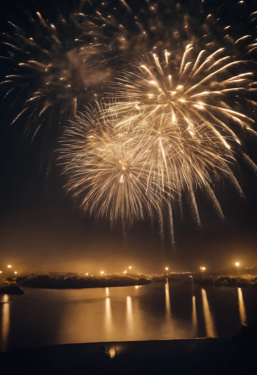 Big round fireworks、nigh sky、with no people