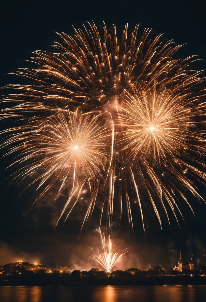 Big round fireworks、nigh sky、with no people