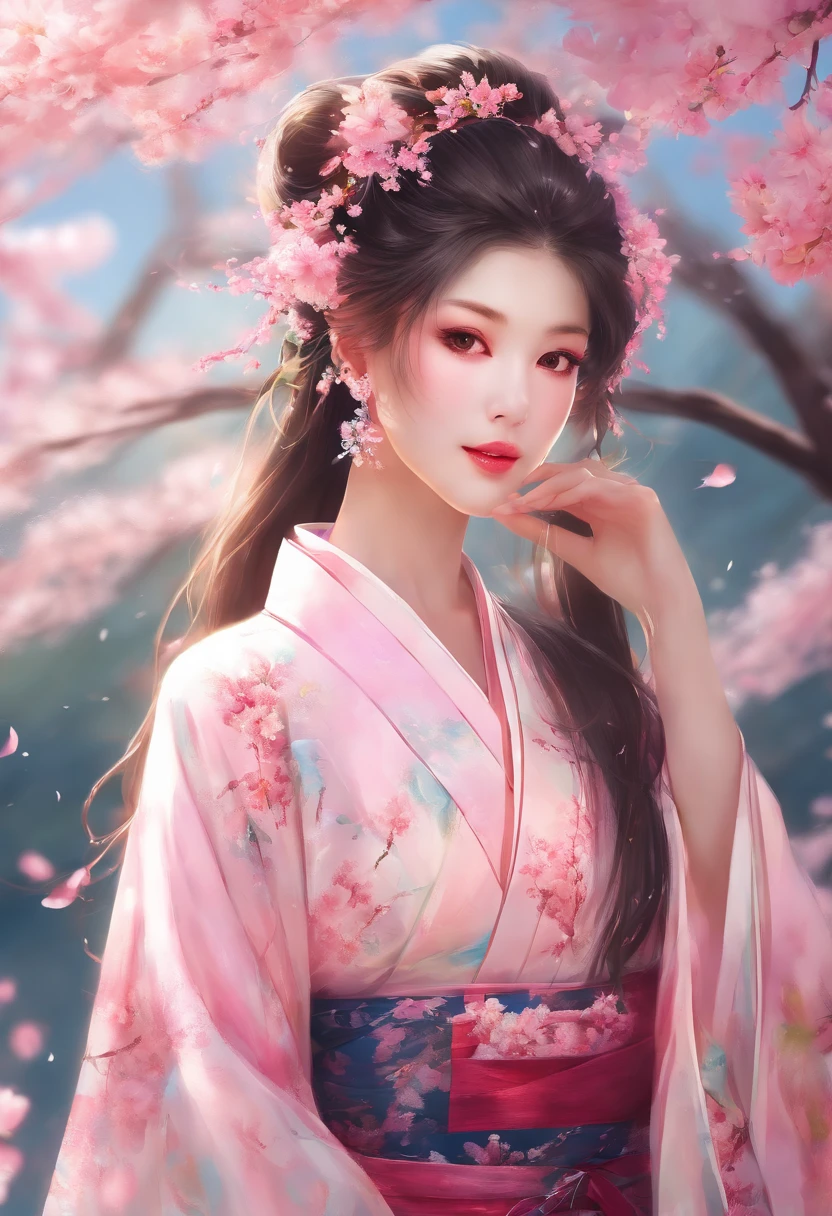 (best quality,4k,8k,highres,masterpiece:1.2),ultra-detailed,(realistic,photorealistic,photo-realistic:1.37),ethereal cherry blossom princess,beautiful detailed eyes,beautiful detailed lips,flowing long hair,graceful movement,pink and floral kimono,serene expression,cherry blossom petals in the air,glowing cherry blossom tree branches,soft pastel colors,subtle sunlight,luminous glow on the princess,delicate cherry blossom aroma,calm and peaceful atmosphere,lively and vibrant cherry blossoms,harmonious combination of human and nature,sublime beauty,celestial tiara,serene and otherworldly presence,ornate and intricate patterns on the kimono,graceful dance amidst the cherry blossoms,sublime tranquility,effortless grace and elegance,beaming with ethereal charm,subtle pink hues,sublime celebration of cherry blossom season
