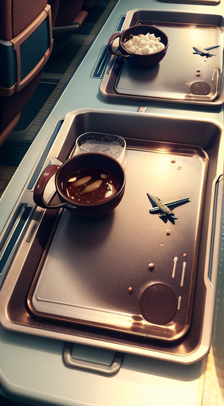 dirty bacteria on tray tables, airplane