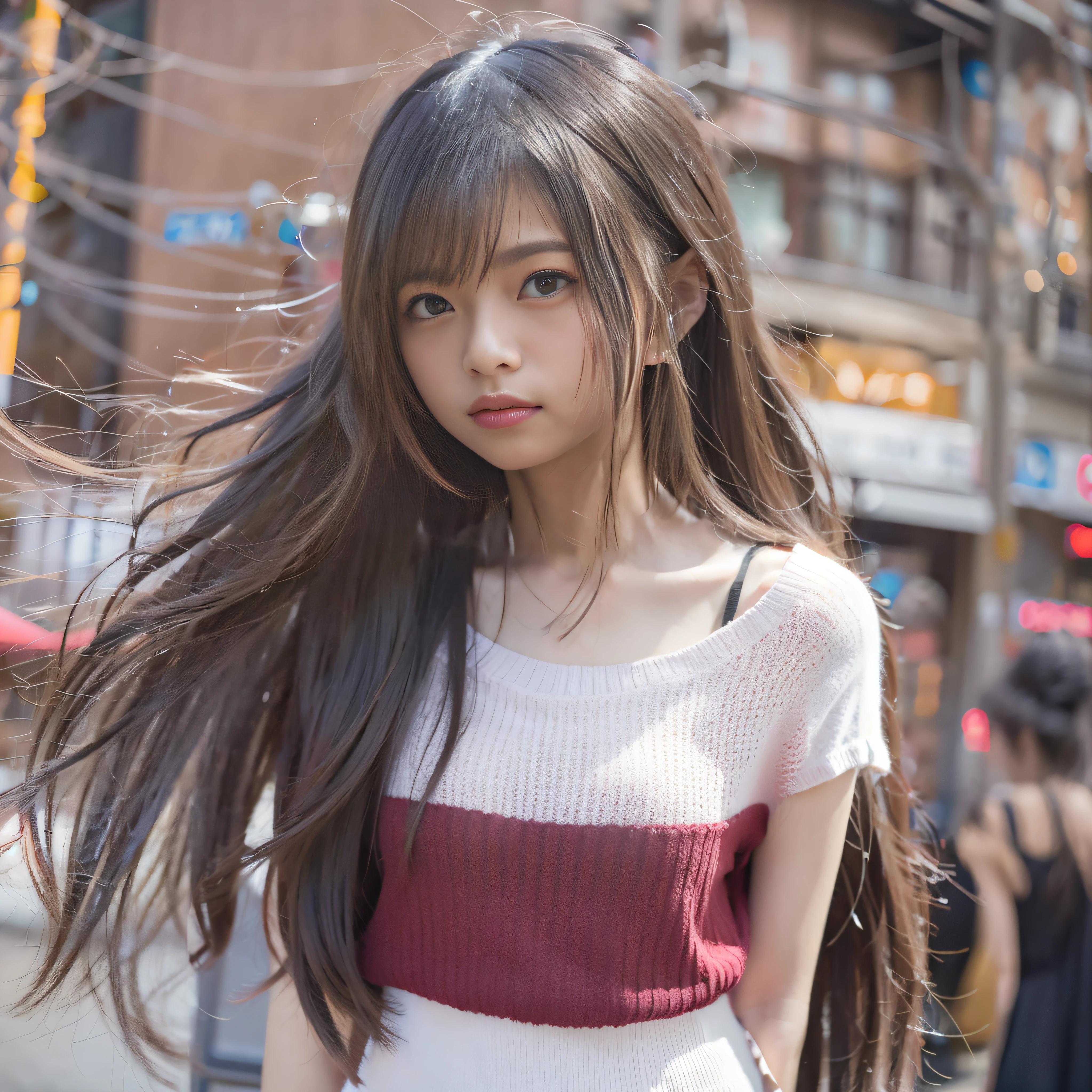 Araffe asian woman with long hair walking down a street - SeaArt AI