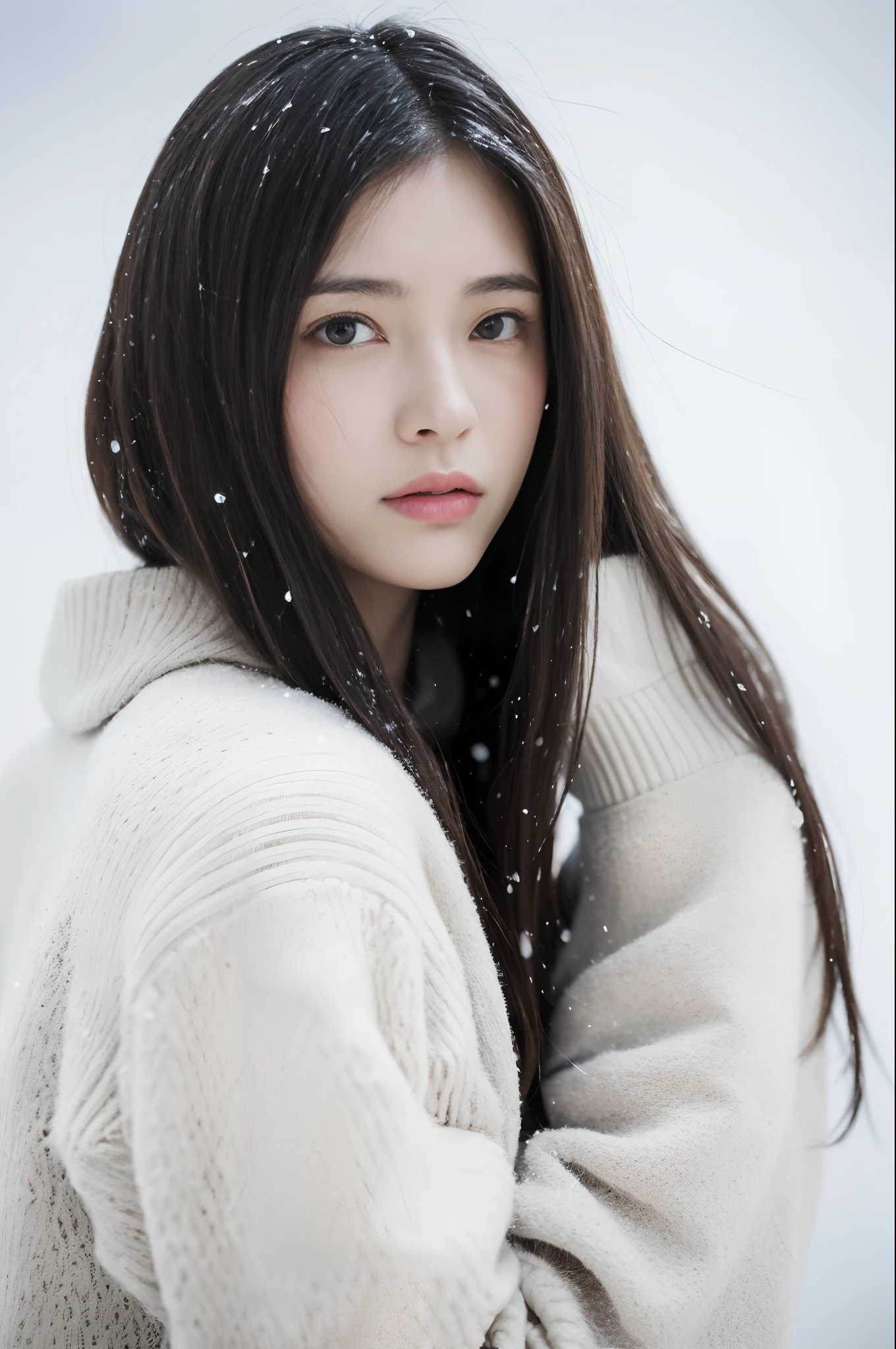 (8k, best quality, masterpiece, ultra highres:1.2) Photo of Pretty Japanese woman
in the (style of paul rubens and rebecca guay:1.1) (melancholy winter snow:1.4)
