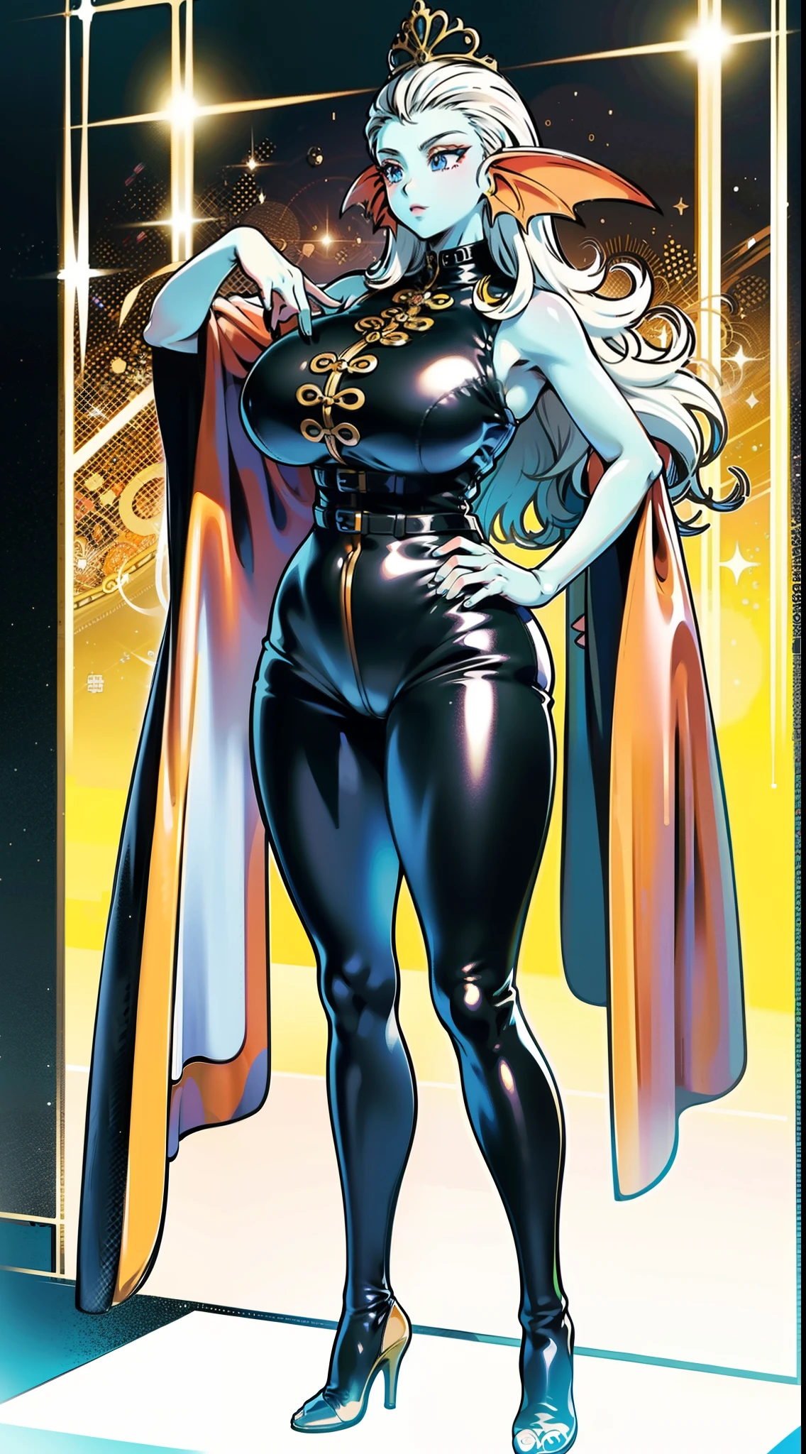 8K,high quality,anime,married woman,beautiful,clean,bright,highlights in eyes,sexy,super big tits,oversized boobs,erotic,nude,beautiful line drawing. Blue skin, well drawn ears, blue and orange gradient fins, blue and orange gradient fins on back,
black full-body tights costume, black full-body tights costume, black full-body tights costume, black full-body tights costume, black full-body tights costume, black full-body tights costume, black full-body tights costume, body-fitting costume, body-fitting costume, body-fitting costume costumes, body-fitted costumes, sleeveless, non-dress, non-dress costumes,