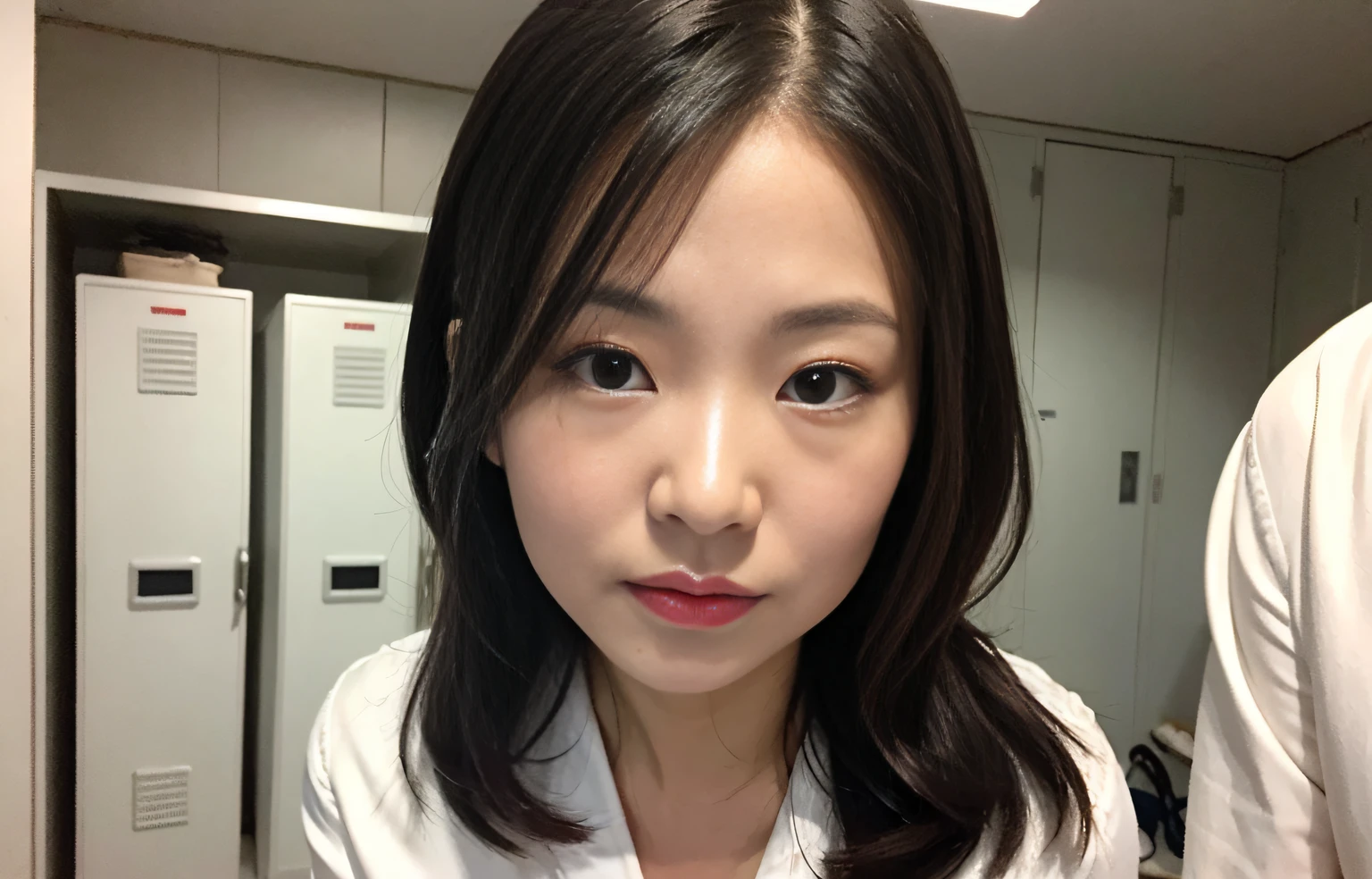 masterpiece,best quality, (6 milfs stands), ((close up:0.5, from front)), ((cross arms)), glare, physically-based rendering, white blouse, (Clothes with big Cleavage View:0.2), double eyelid, eyelash, lip gloss, (angry:1), ((standing, surround)), ((Looking at Viewer, look down)), RAW, (from below:1), long hair, updo hair style, 20 to 40 years old, (no body locker room),