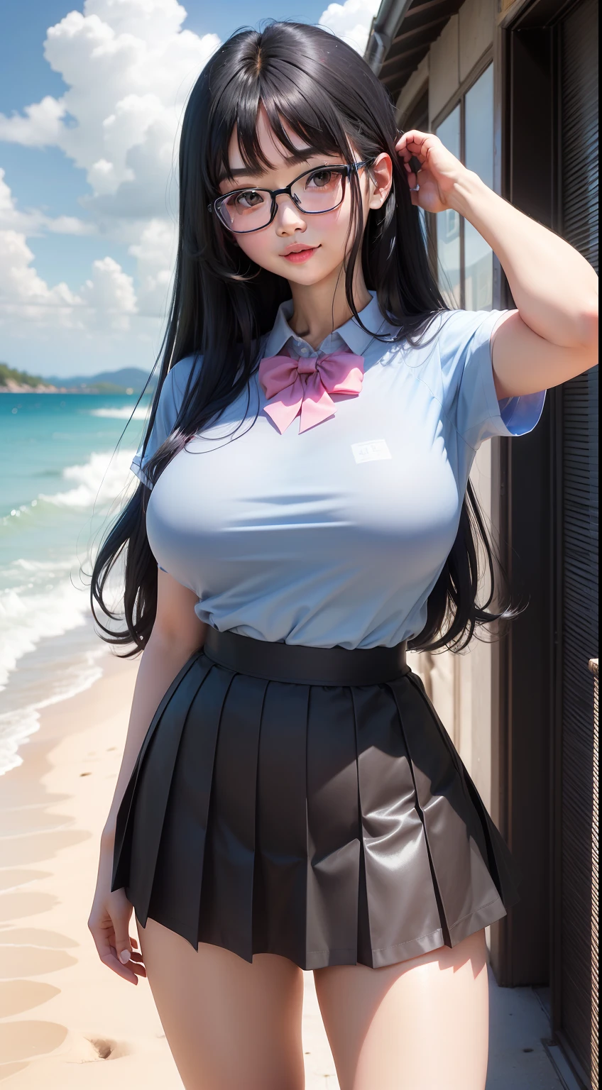 (8K, 超A high resolution, Best Quality, masutepiece:1.2),(18year old:1.2)、(Look away)、8K、RAW portrait of japanese girl、Photorealsitic、超A high resolution、top-quality、 (huge-breasted、Close all buttons on the shirt:1.4)(student clothes、Pure White Cutter Shirt、Blue Check Pleated Mini Skirt:1.35)、(in a street:1.2) BREAK (Natural Skin Texture、Detailed skin、Hyper-Realism、ultra sharpness)、intricate detailes、depth of fields(Put a white shirt inside the skirt:1.3)、Show the armpits、Plaid Pleated Micro Mini Skirt(Black hair long straight、Shiny legs、Black loafers、Black stockings:1.3)(Open your legs wide to the sides、Bend your knees considerably、Crotch indirect:1.4)(rainy day、rain is falling、Rain-drenched body:1.4)